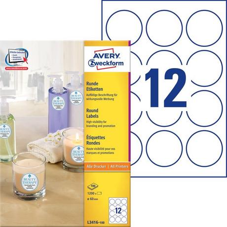 Avery-Zweckform Universal-Etiketten Ø 60 mm Papier Weiß 1200 St. Permanent haftend Tintenstrahldrucker  