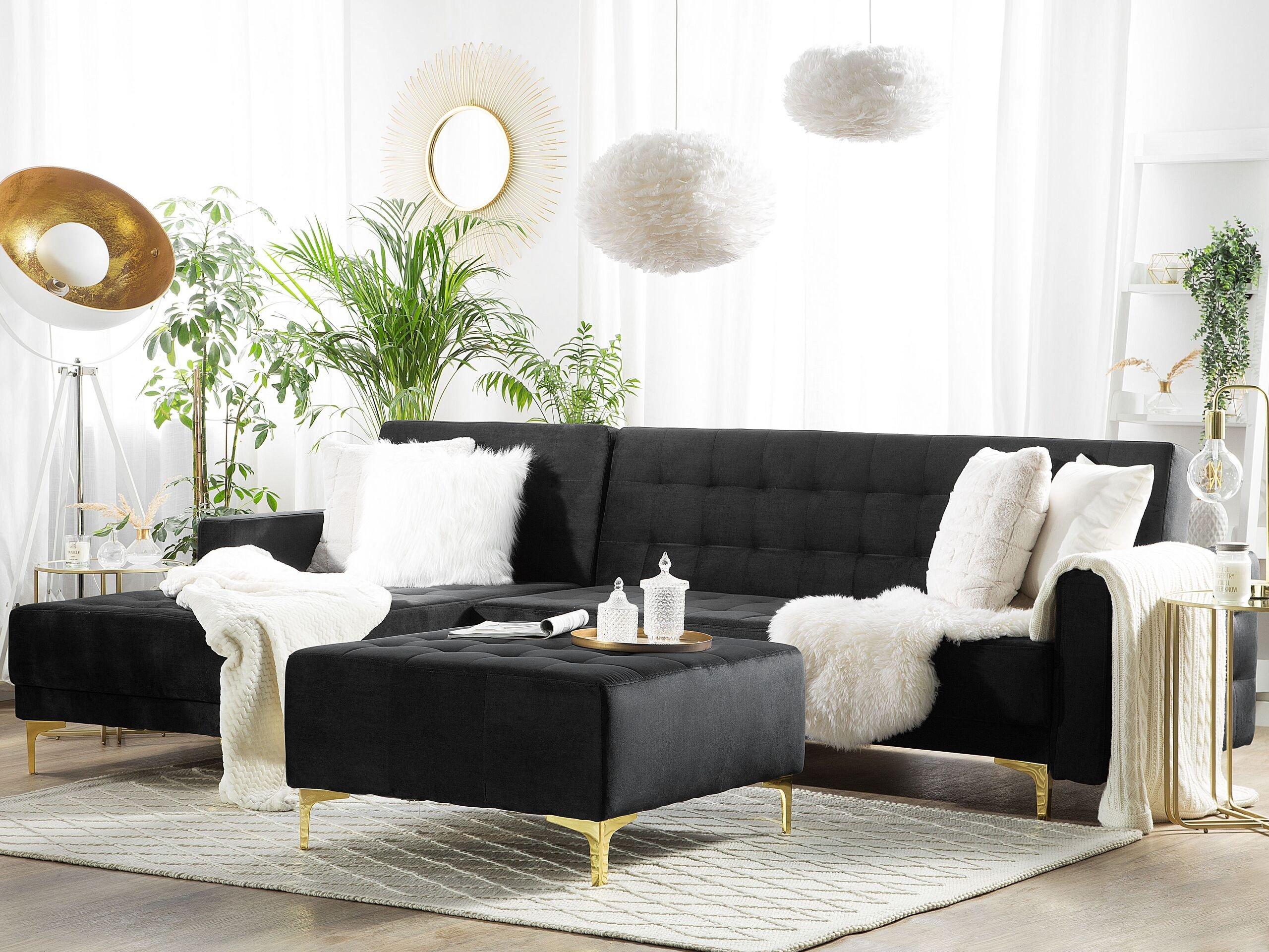 Beliani Ecksofa mit Ottomane aus Samtstoff Modern ABERDEEN  