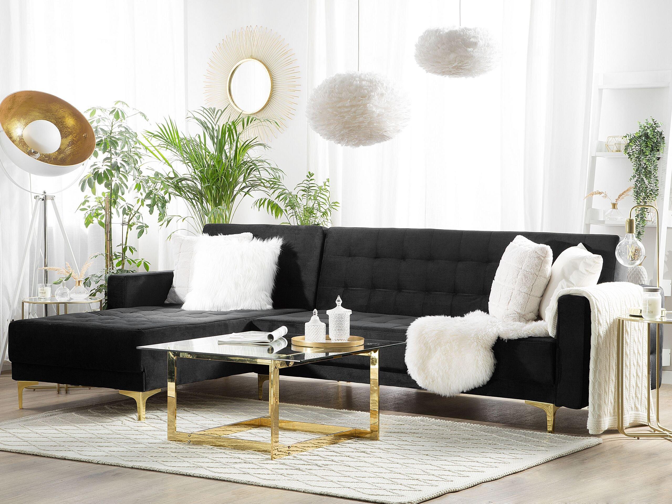 Beliani Ecksofa mit Ottomane aus Samtstoff Modern ABERDEEN  