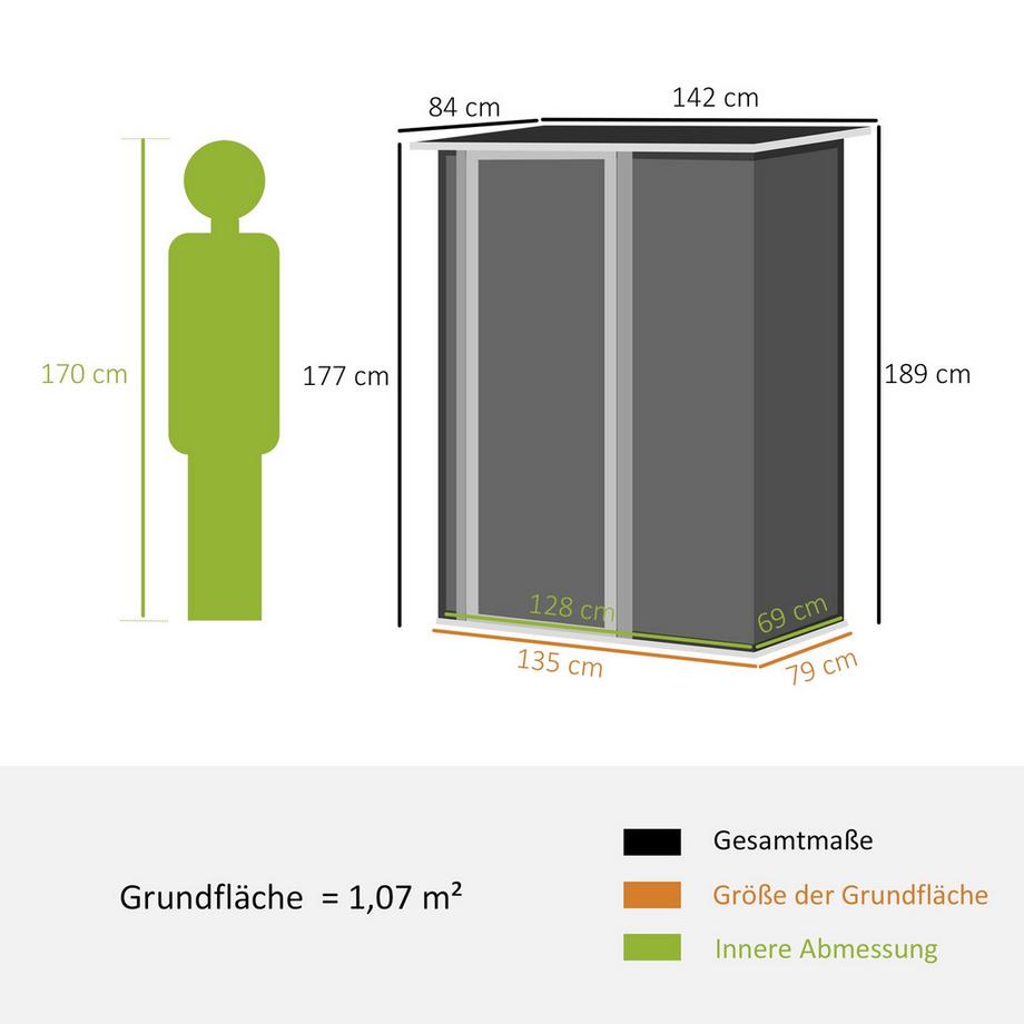 Northio Gerätehaus Gartenhaus Geräteschuppen Mit Tür Outdoor Stahl Dunkelgrau 142 X 84 X 189 Cm  