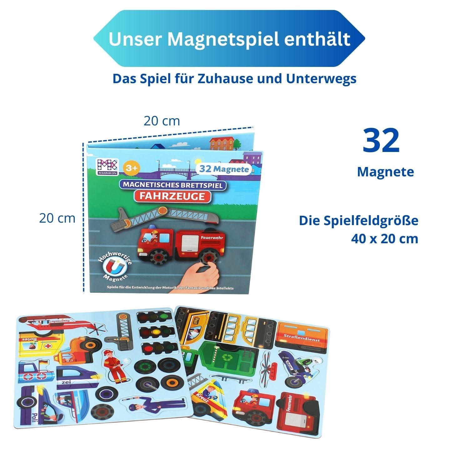 Activity-board  Magnetspiel Fahrzeuge 32 Magnete - Motorikspielzeug zur Beschäftigung während der Fahrt - Spiel für unterwegs mit verschiedenen Magnetpuzzles - Magnetbuch 