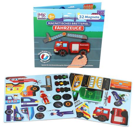 Activity-board  Magnetspiel Fahrzeuge 32 Magnete - Motorikspielzeug zur Beschäftigung während der Fahrt - Spiel für unterwegs mit verschiedenen Magnetpuzzles - Magnetbuch 