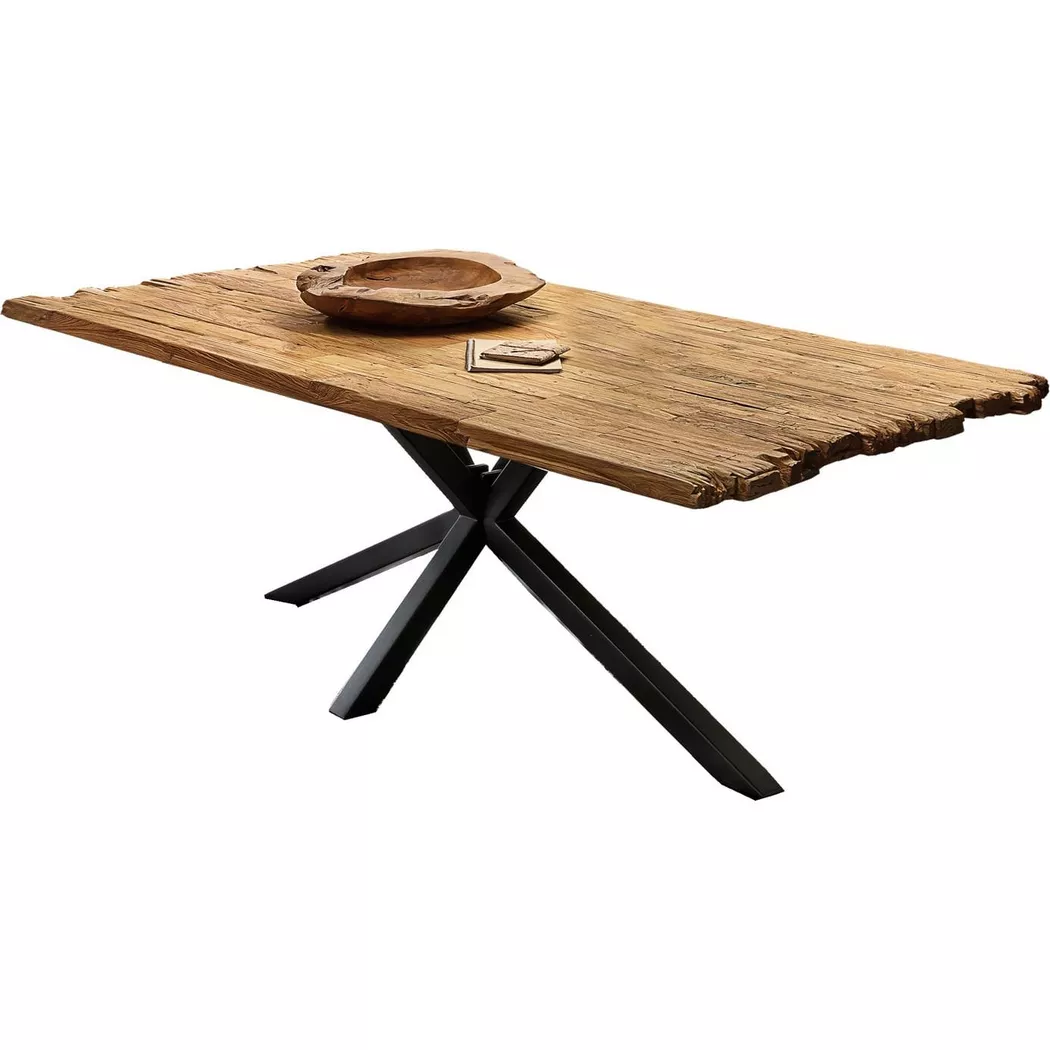 SIT Esstisch "Mantua aus recyceltem Teakholz mit Bruchkante & Metallgestell" 50 mm starke Teakholzplatte mit markanter Bruchkante