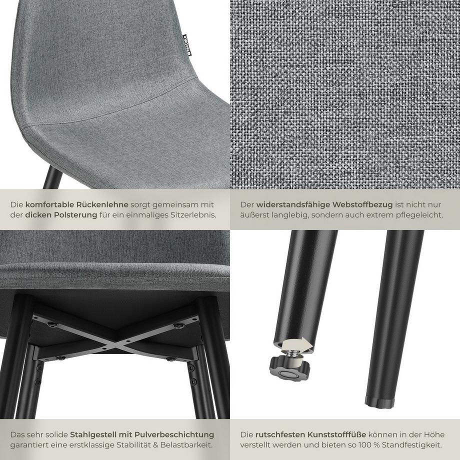 Tectake Thekenstuhl Willow robuster Webstoff, gepolstert höhenverstellbare Kunststofffüße  