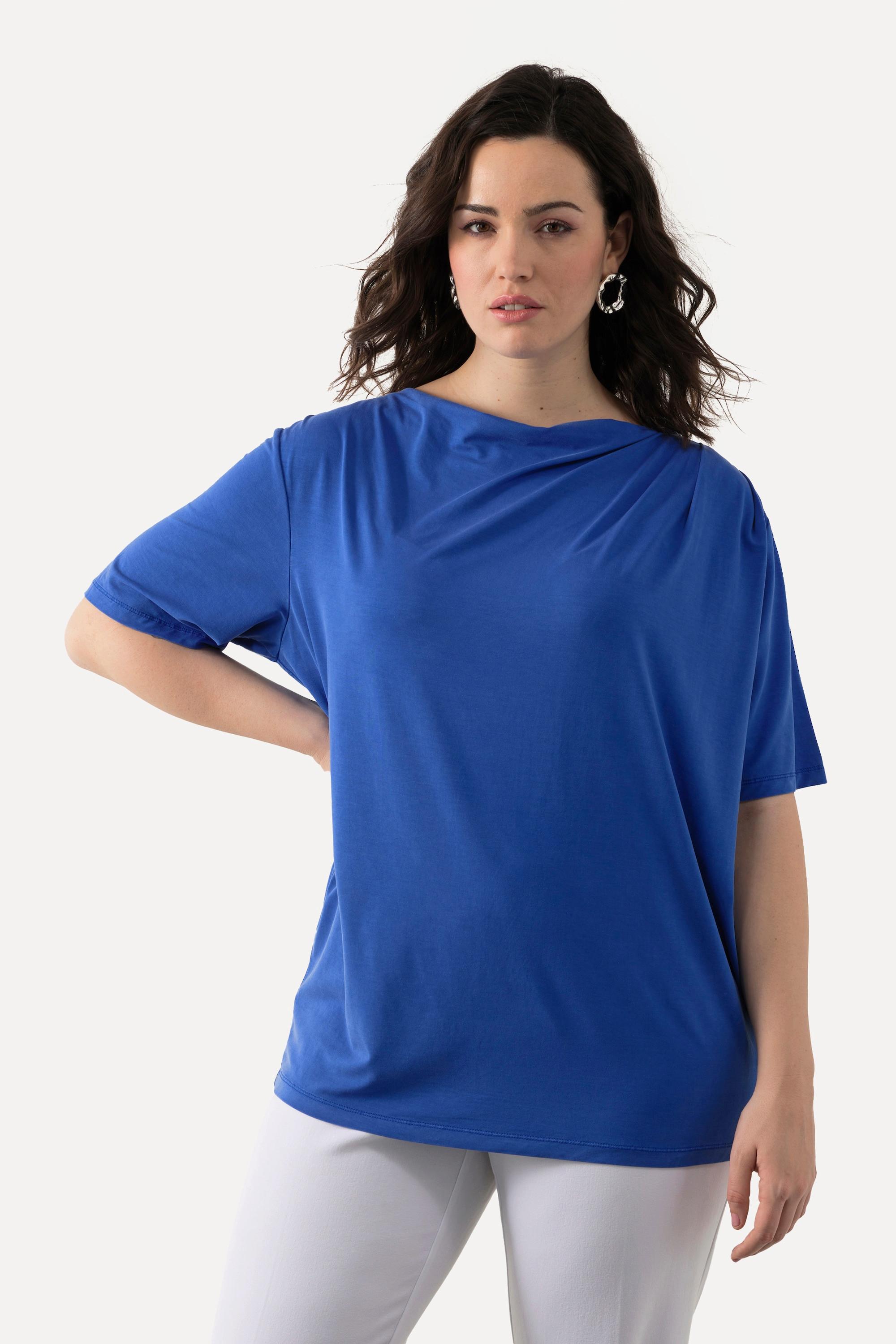 Ulla Popken  T-shirt con lyocell, scollo a goccia e mezze maniche 