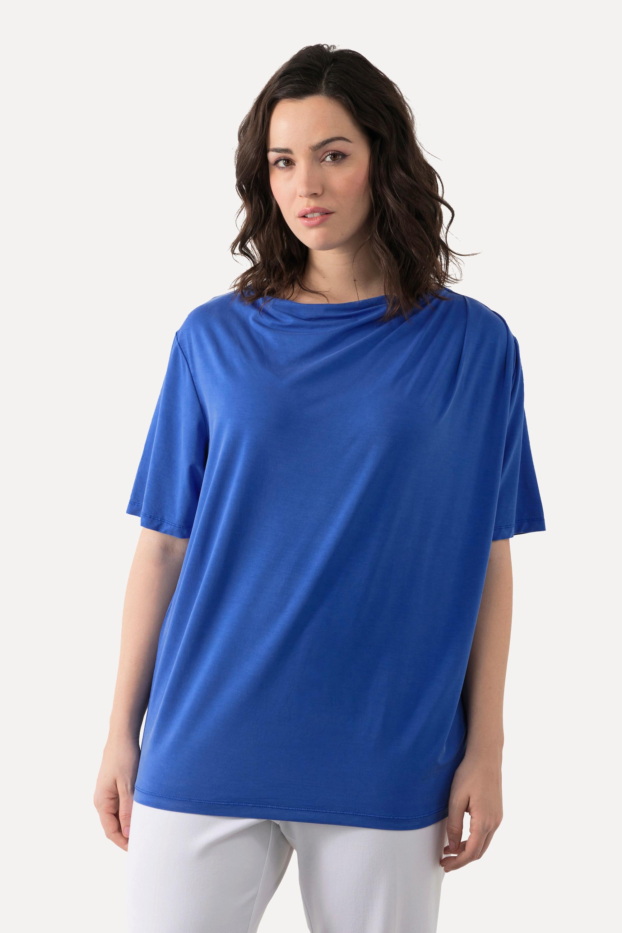 Ulla Popken  T-shirt con lyocell, scollo a goccia e mezze maniche 