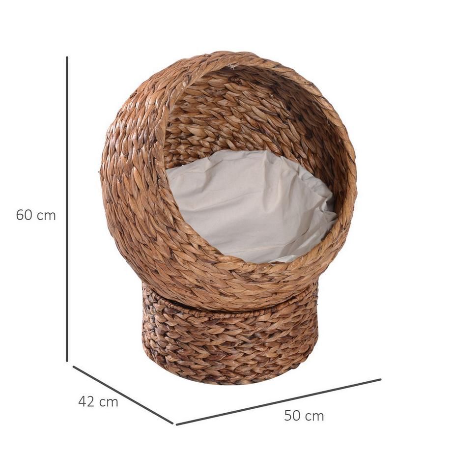 Northio  Rattan Katzenhöhle Katzenbett Mit Kissen, Wasserhyazinthe Haustierbett, Hellbraun, 50X42X60Cm 
