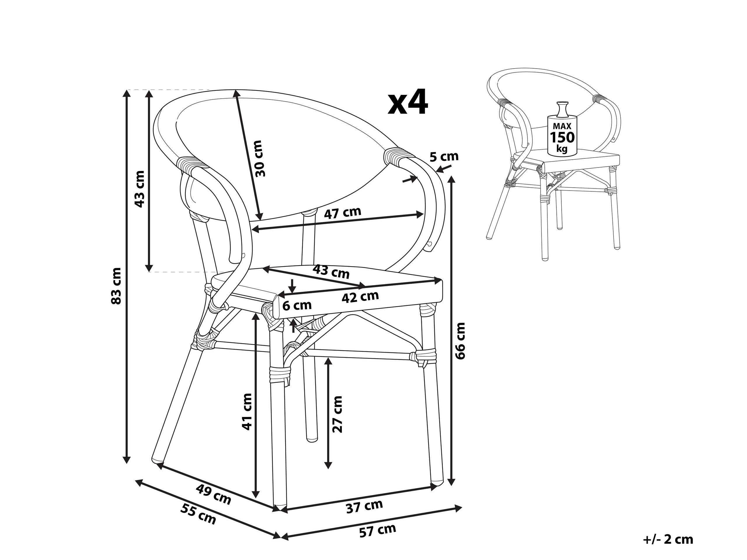 Beliani Lot de 4 chaises en Aluminium Moderne CASPRI  