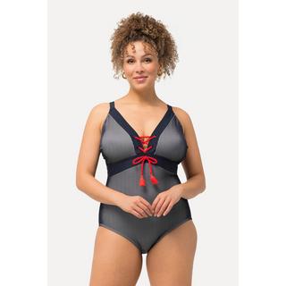 Ulla Popken  Costume da bagno con righe, coppe morbide e spalline regolabili 