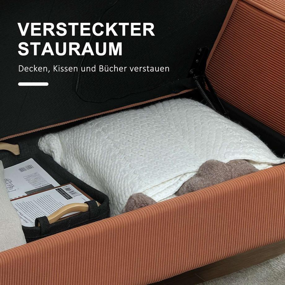 Northio Canapé 2 places petit canapé avec accoudoirs, espace de rangement, canapé rembourré moderne aspect corde, pieds en bois, coussins, canapé lounge pour salon, chambre à coucher, 117 x 63 x 79 cm, rose  