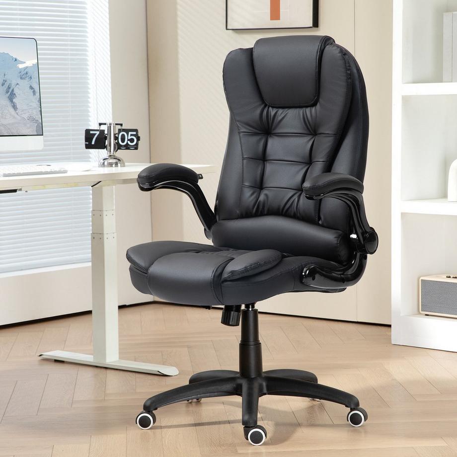 Northio Bürostuhl, Ergonomisch Chefsessel mit Wippfunktion, Hochklappbare Armlehne, Höhenverstellbar Schreibtischstuhl mit Drehfunktion für Home-Office, Kunstleder, Schwarz  