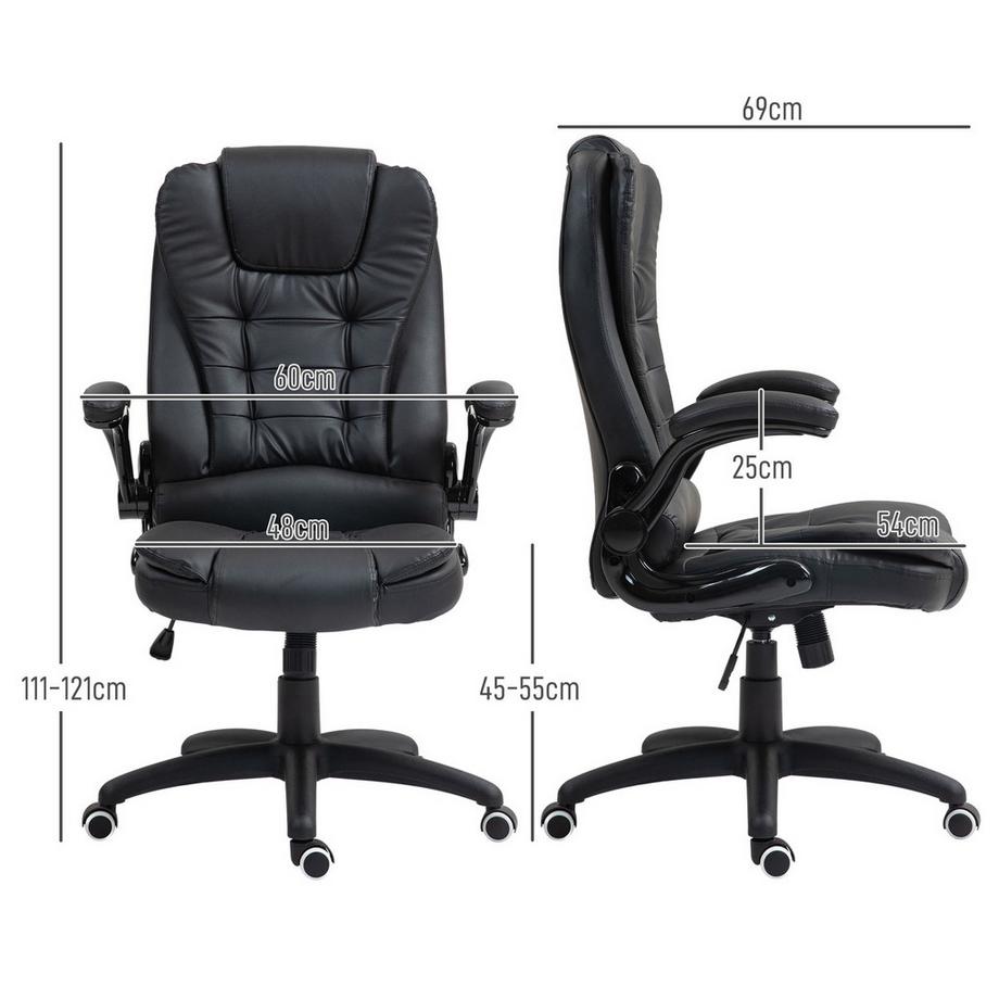 Northio Bürostuhl, Ergonomisch Chefsessel mit Wippfunktion, Hochklappbare Armlehne, Höhenverstellbar Schreibtischstuhl mit Drehfunktion für Home-Office, Kunstleder, Schwarz  