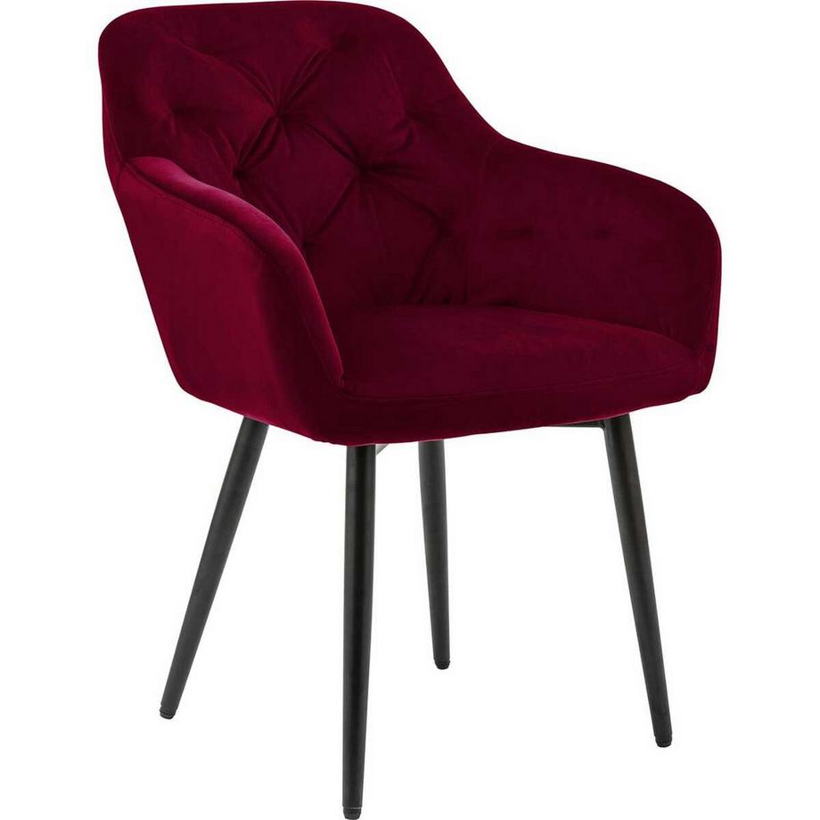 Chaise avec accoudoirs velours bordeaux
