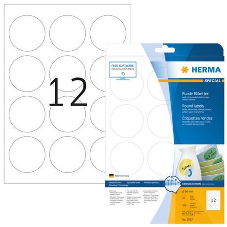 HERMA HERMA Rund-Etiketten 60mm 5067 weiss 300 St./25 Blatt  