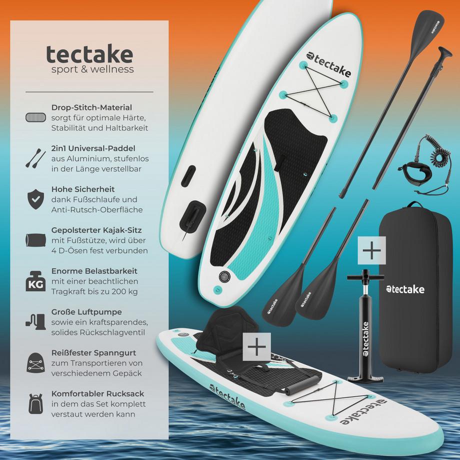 Tectake  Stand-Up Paddle Board  2in1, aus Drop-Stitch Material aufblasbar, stabil, leicht und rutschfest 