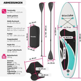 Tectake  Set tavola stand-up paddle Zenon,2 in1 gonfiabile, completo 