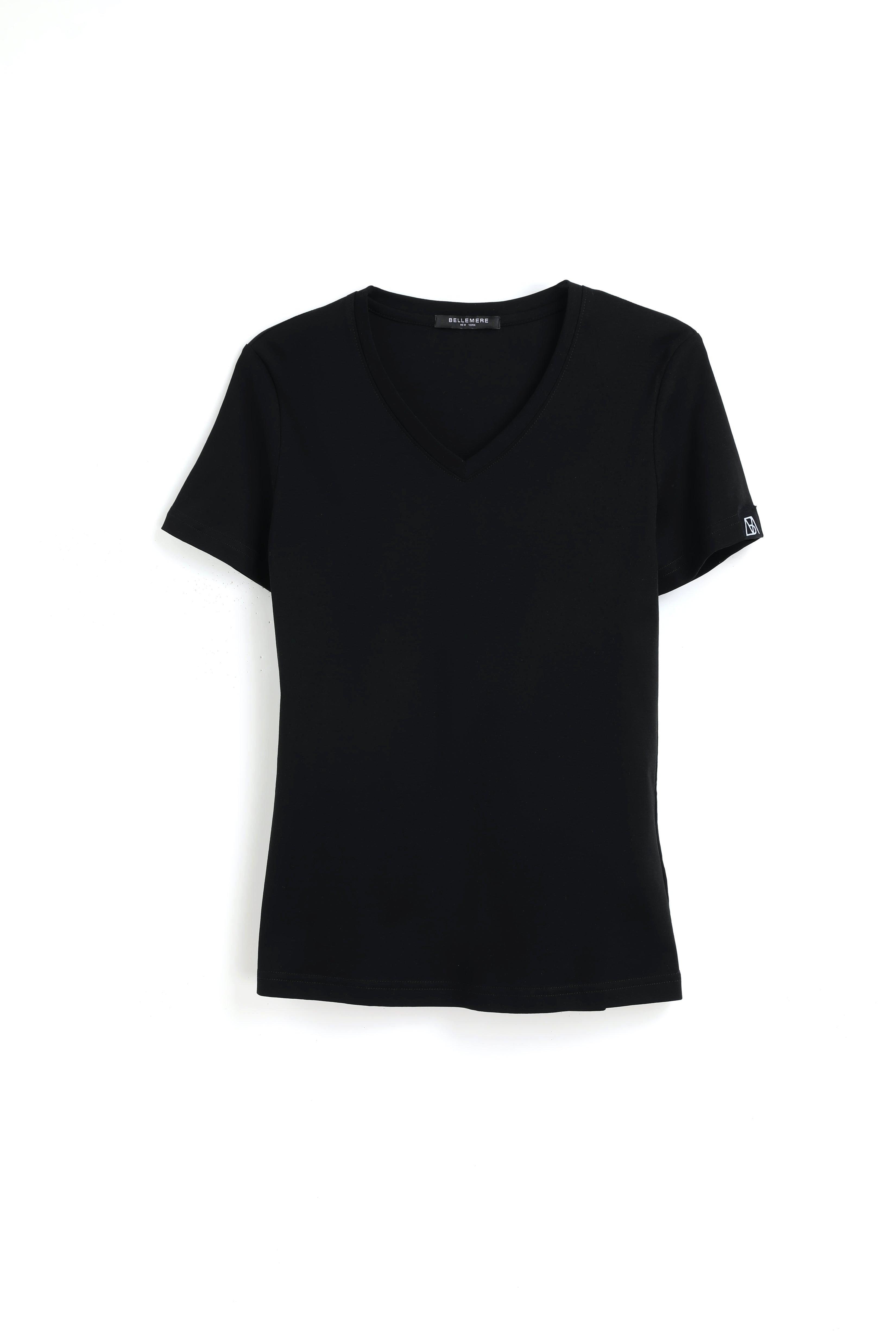 Bellemere New York  T-shirt in cotone con grande scollo a V 160G 