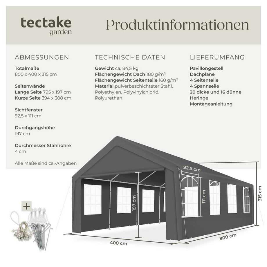 Tectake Tendone per feste Mammut  8 x 4 m  