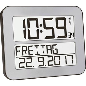 Radiocontrollato Orologio da parete 258 mm x 212 mm x 30 mm Argento, Nero Display grand