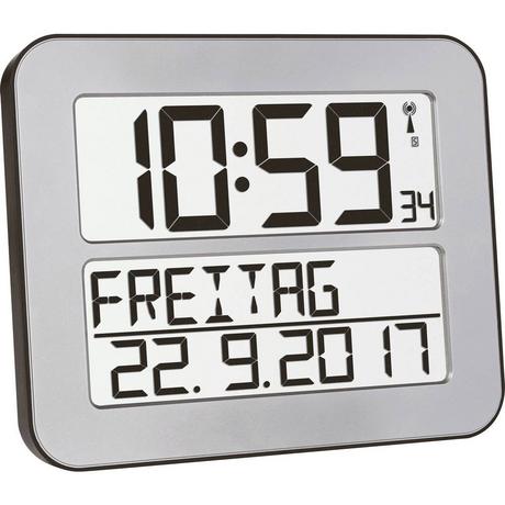 TFA Dostmann Radiocontrollato Orologio da parete 258 mm x 212 mm x 30 mm Argento, Nero Display grand  