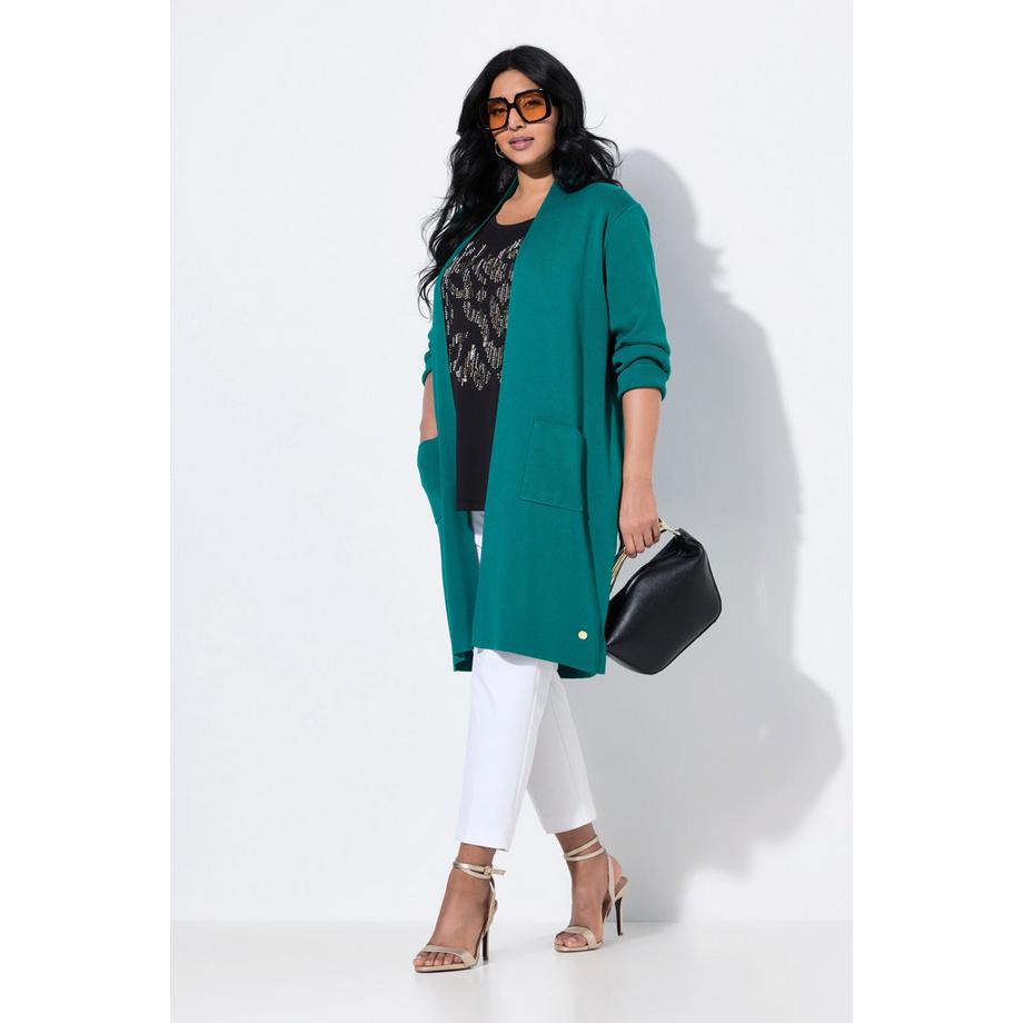 Ulla Popken Lange offene Feinstrick-Strickjacke  