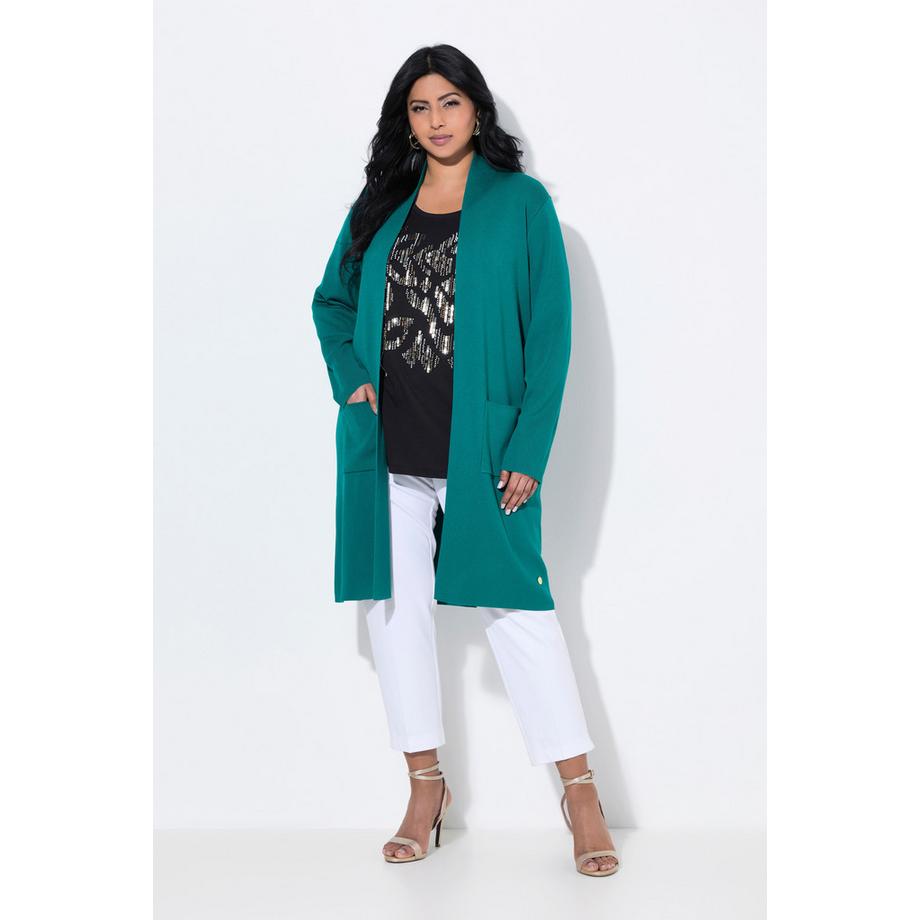 Ulla Popken Lange offene Feinstrick-Strickjacke  