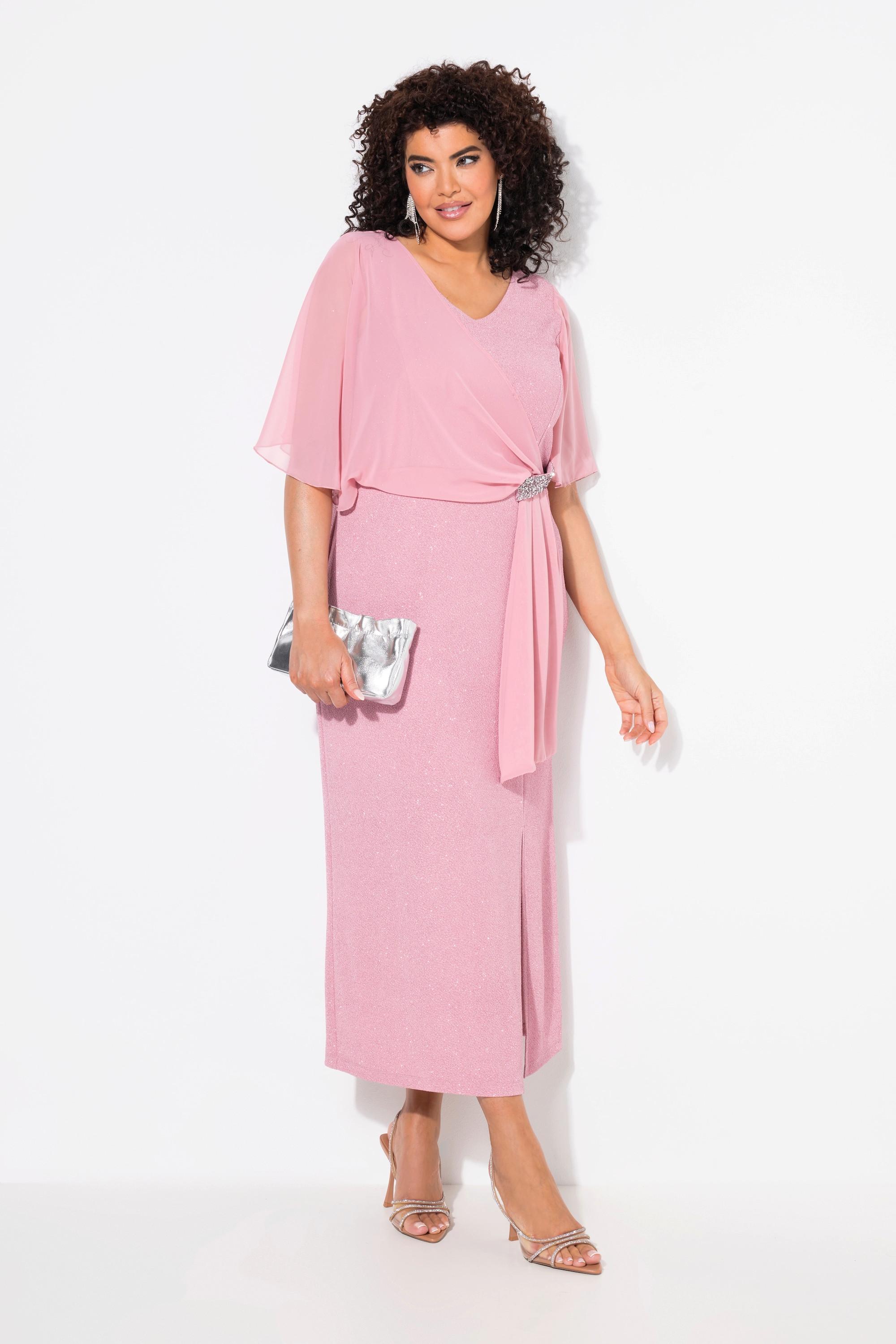 Ulla Popken Robe Maxi Paillettes Col V Manches Papillon 3/4  