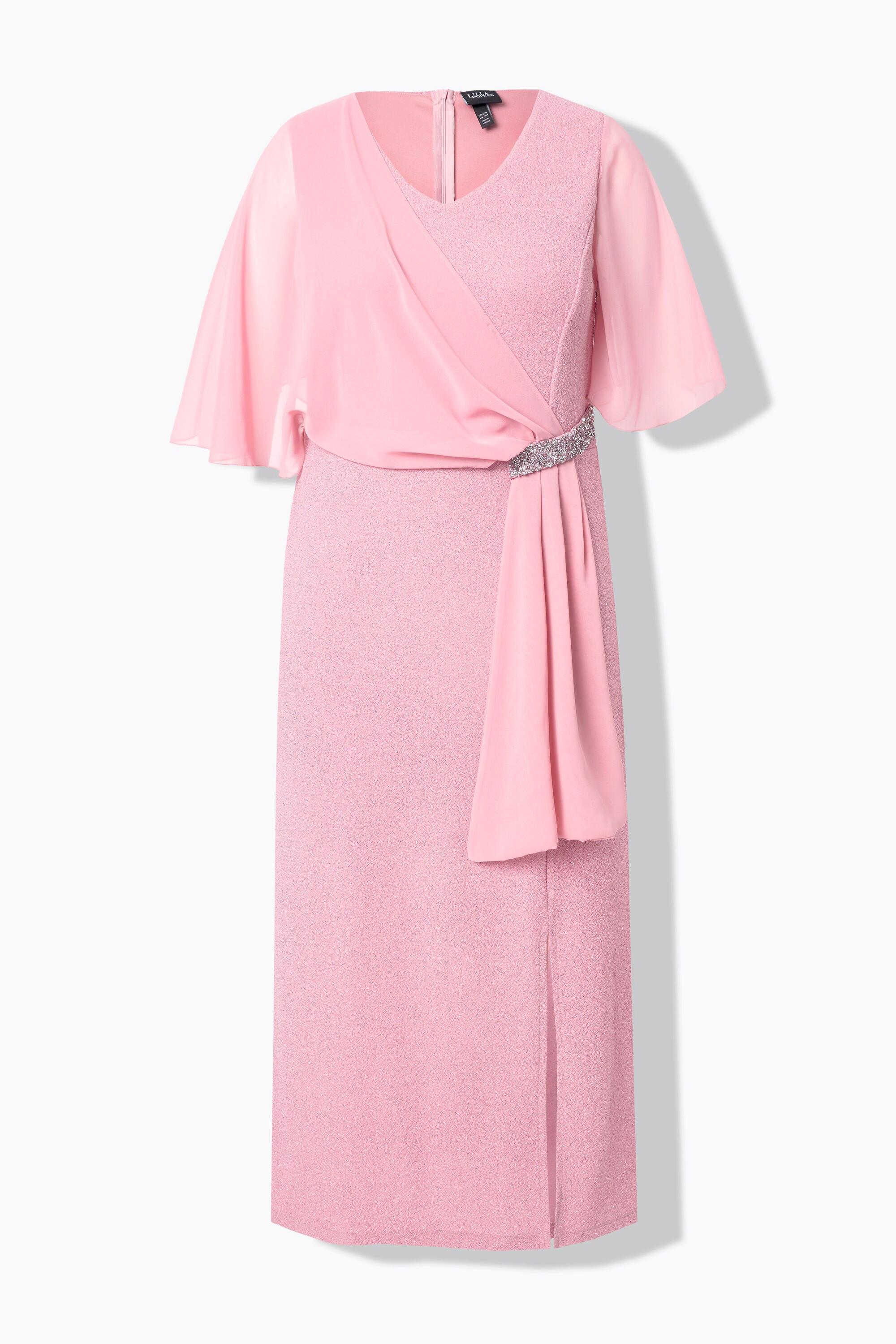 Ulla Popken Robe Maxi Paillettes Col V Manches Papillon 3/4  