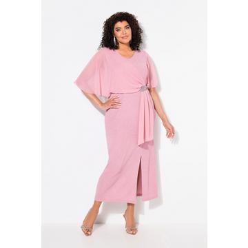 Abito lungo, glitterato, scollo a V, maniche ad aletta a 3/4