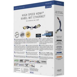 Inakustik  Inakustik HDMI Cavo Spina HDMI-A, Spina HDMI-A 1.50 m Argento/Blu 00423015 Canale di ritorno, contatti 