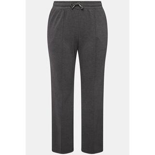 Ulla Popken  Pantalon en molleton poivre et sel – passepoil sur la jambe et taille élastique 