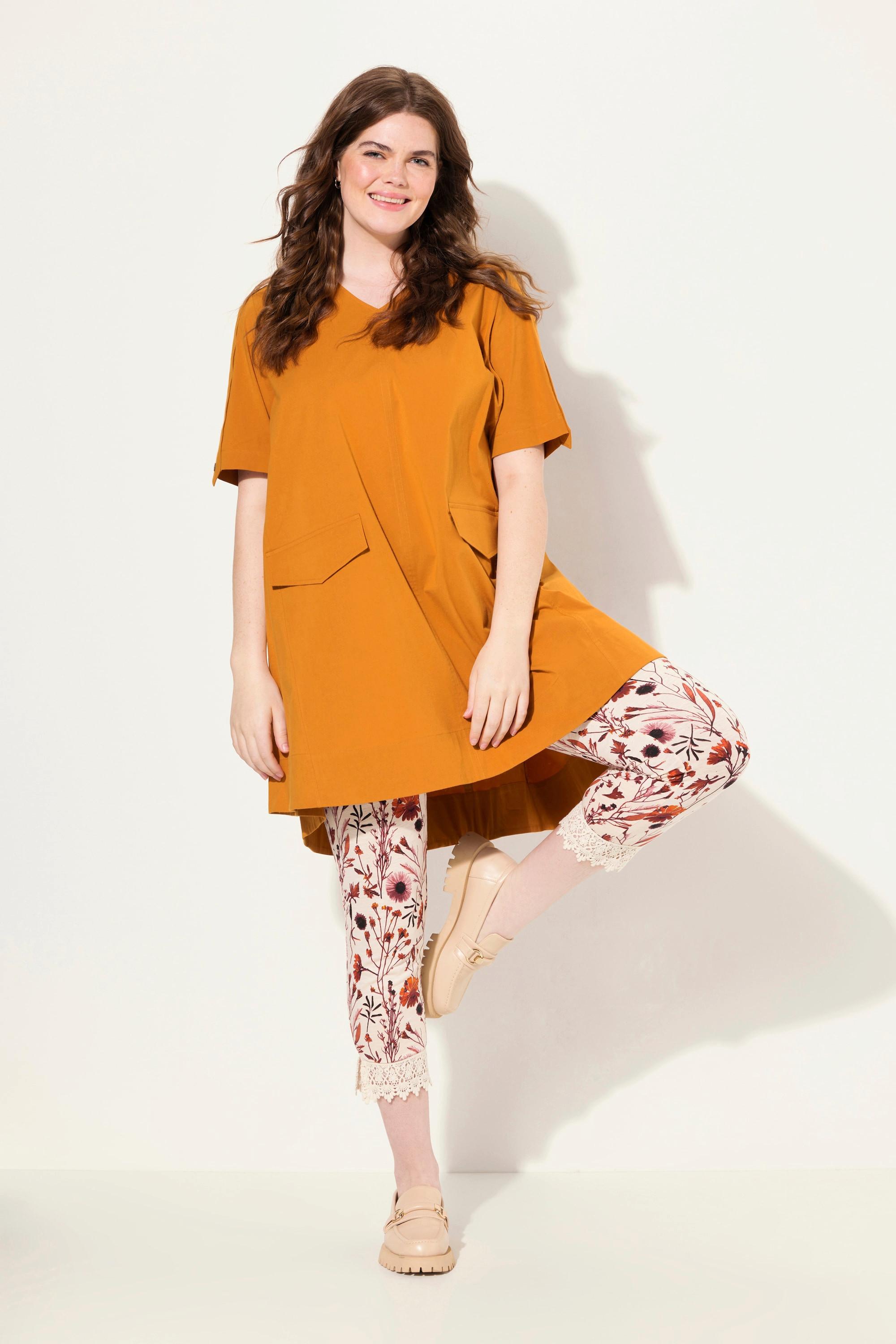 Ulla Popken Tunica Scollo a V Tasche Mezze Maniche Cotone Biologico  