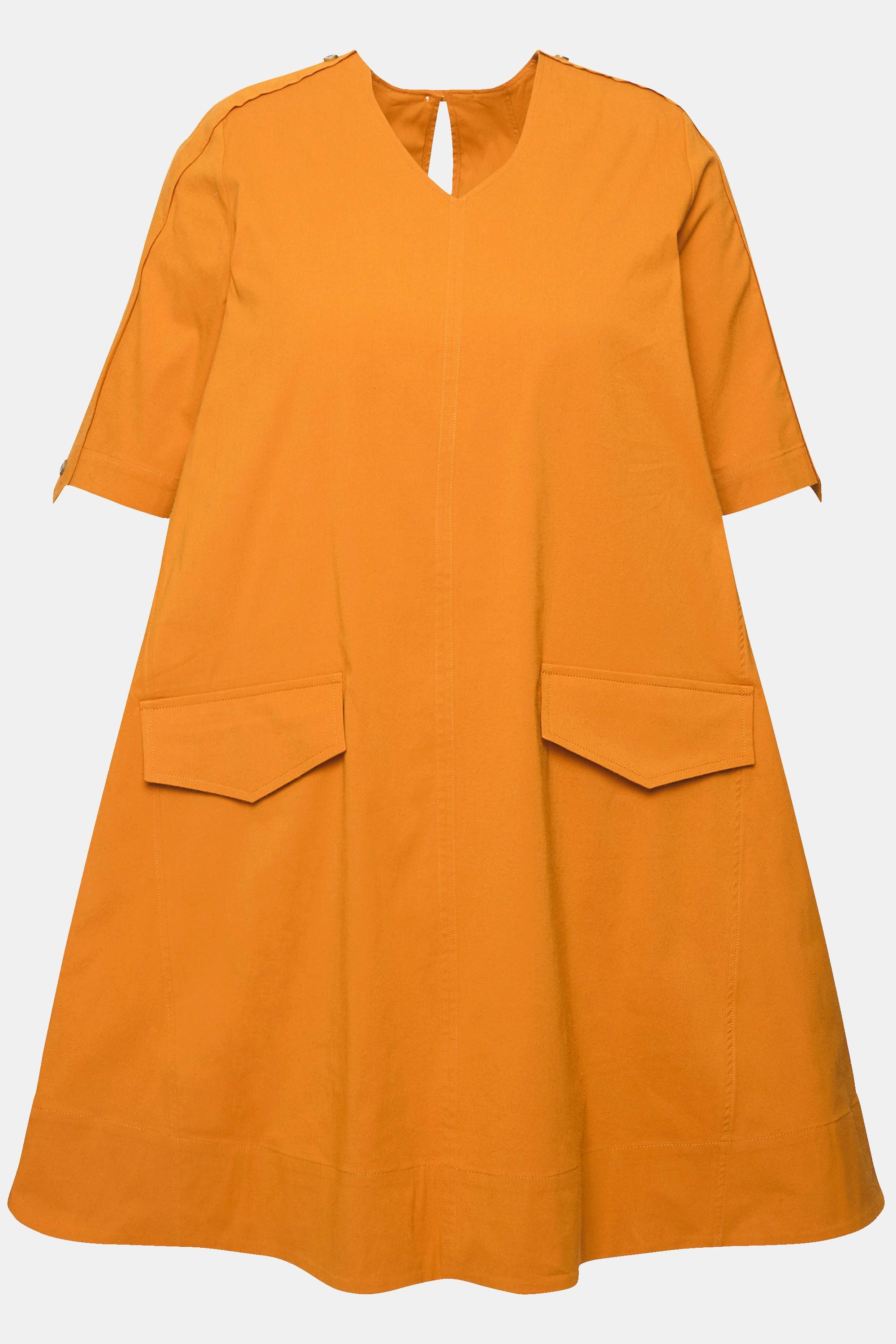 Ulla Popken Tunica Scollo a V Tasche Mezze Maniche Cotone Biologico  