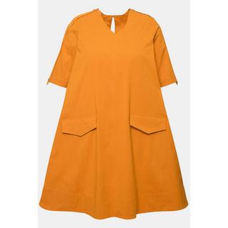 Ulla Popken Tunica Scollo a V Tasche Mezze Maniche Cotone Biologico  