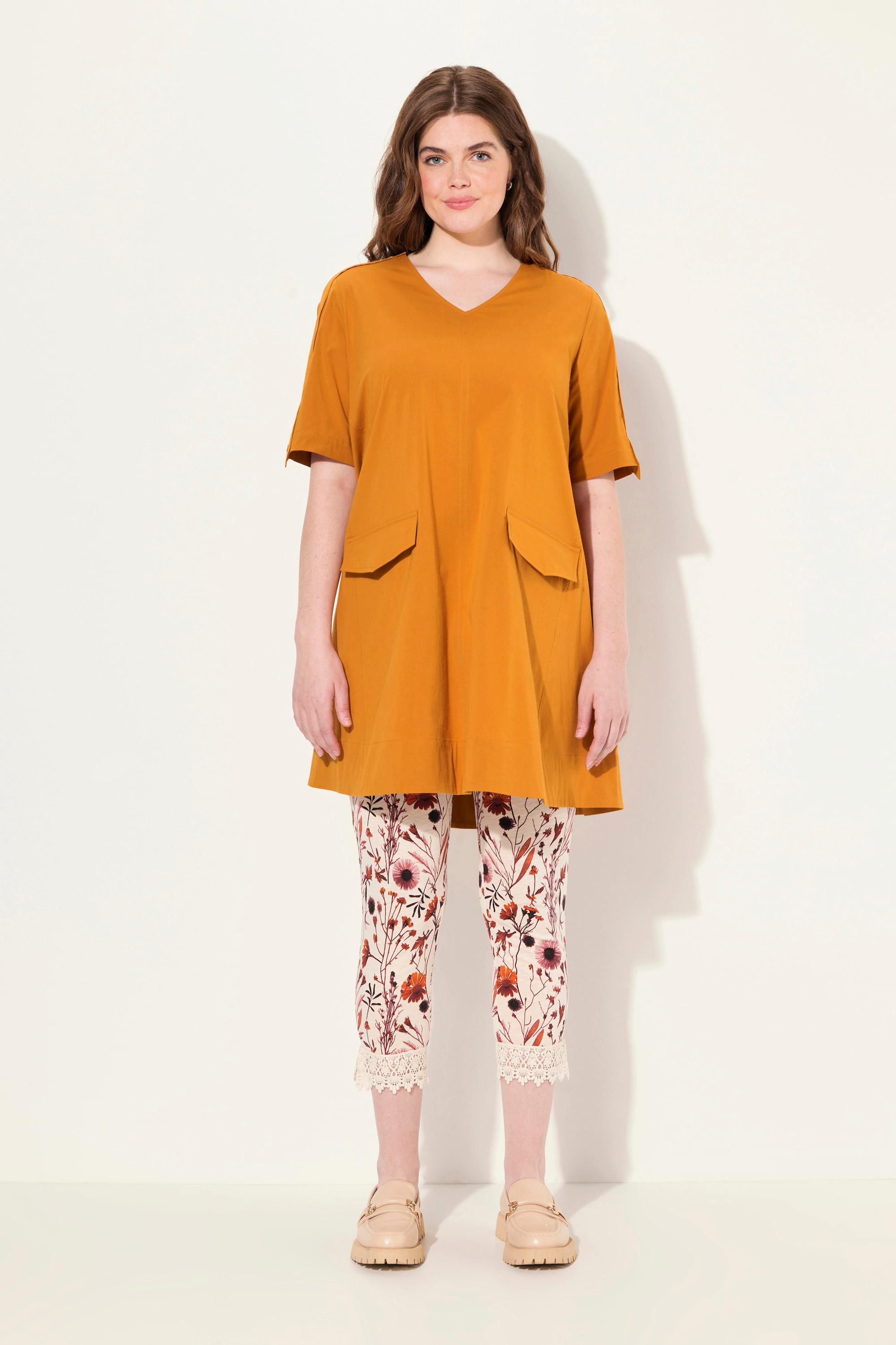 Ulla Popken Tunica Scollo a V Tasche Mezze Maniche Cotone Biologico  