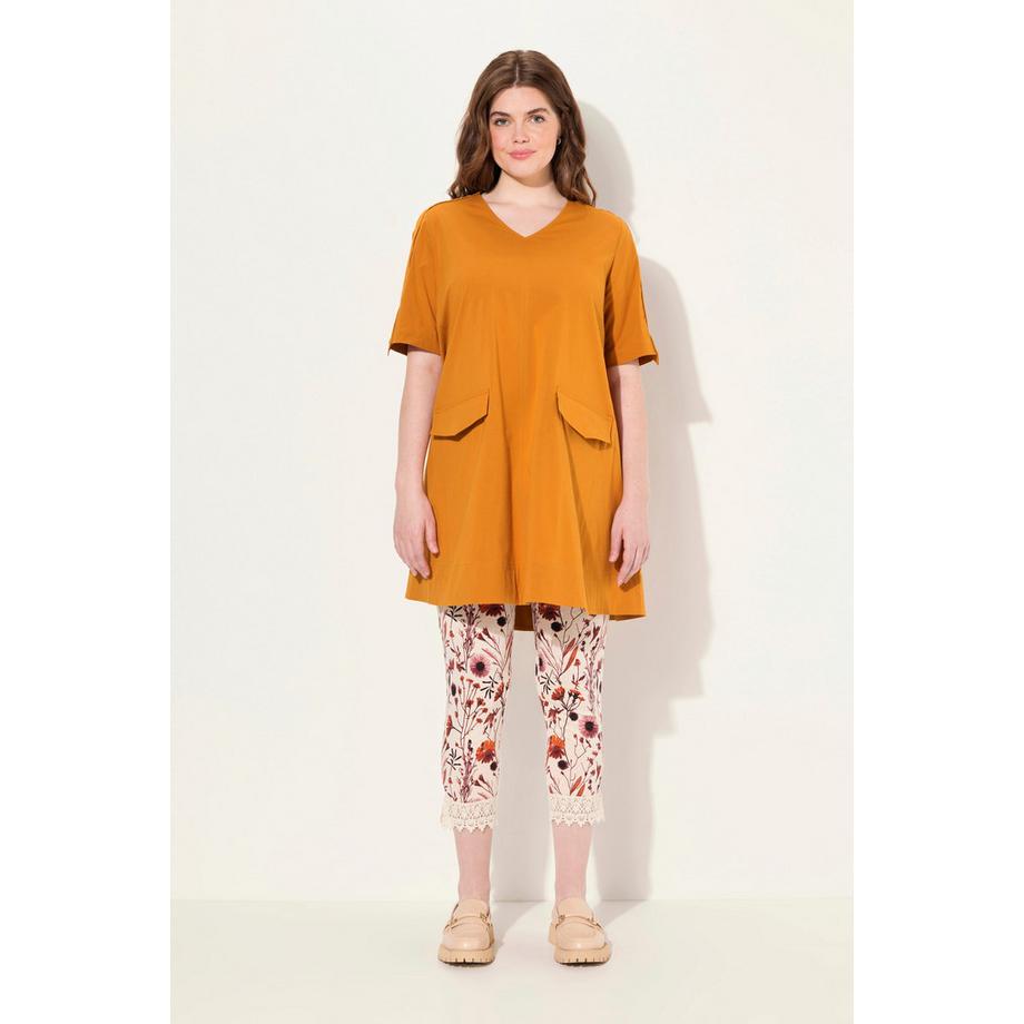 Ulla Popken Tunique Décolleté en V Poches Manches Courtes Coton Bio  