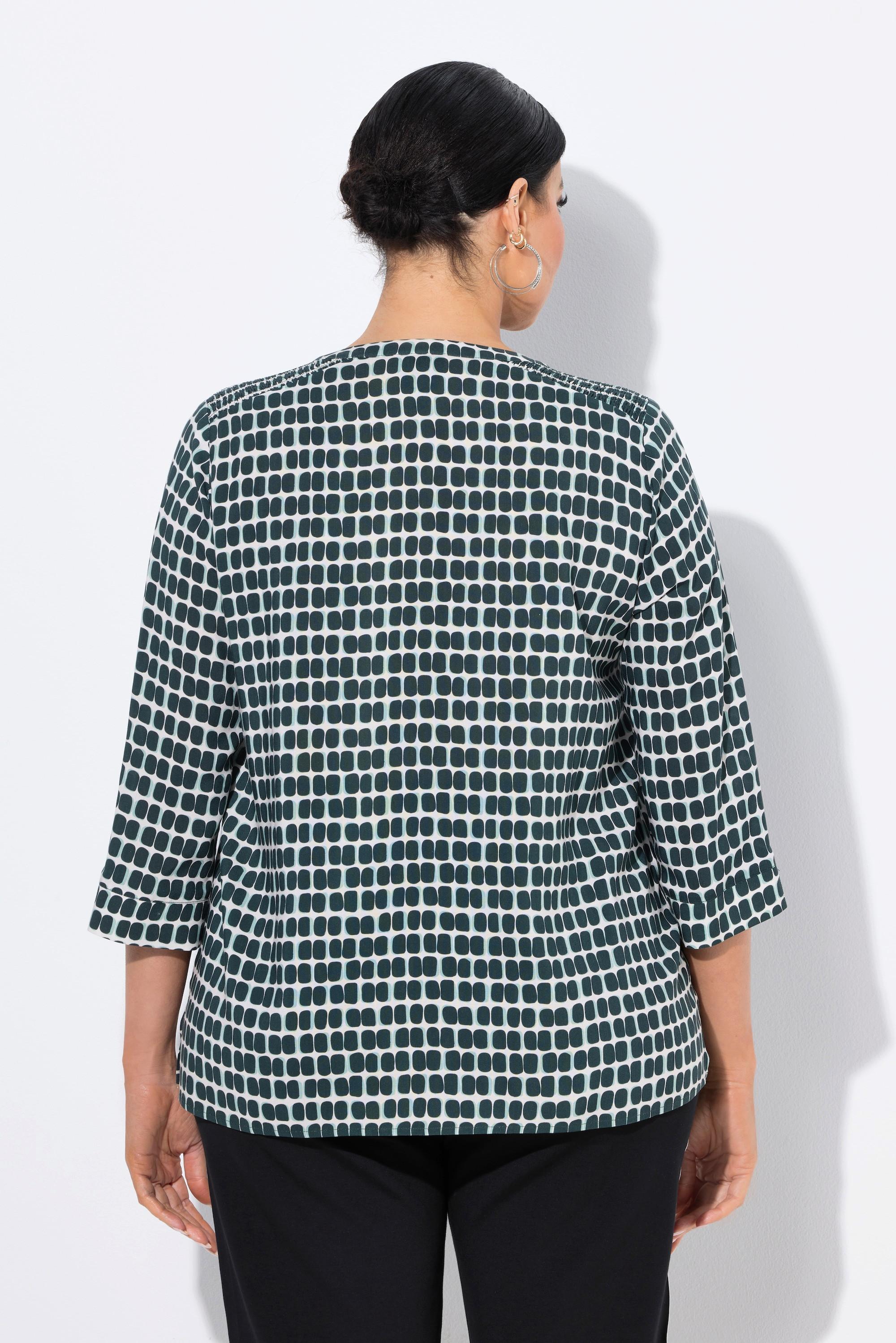 Ulla Popken Raso Spalle Punto Smock Scollo Tunica Maniche 3/4 Blusa  