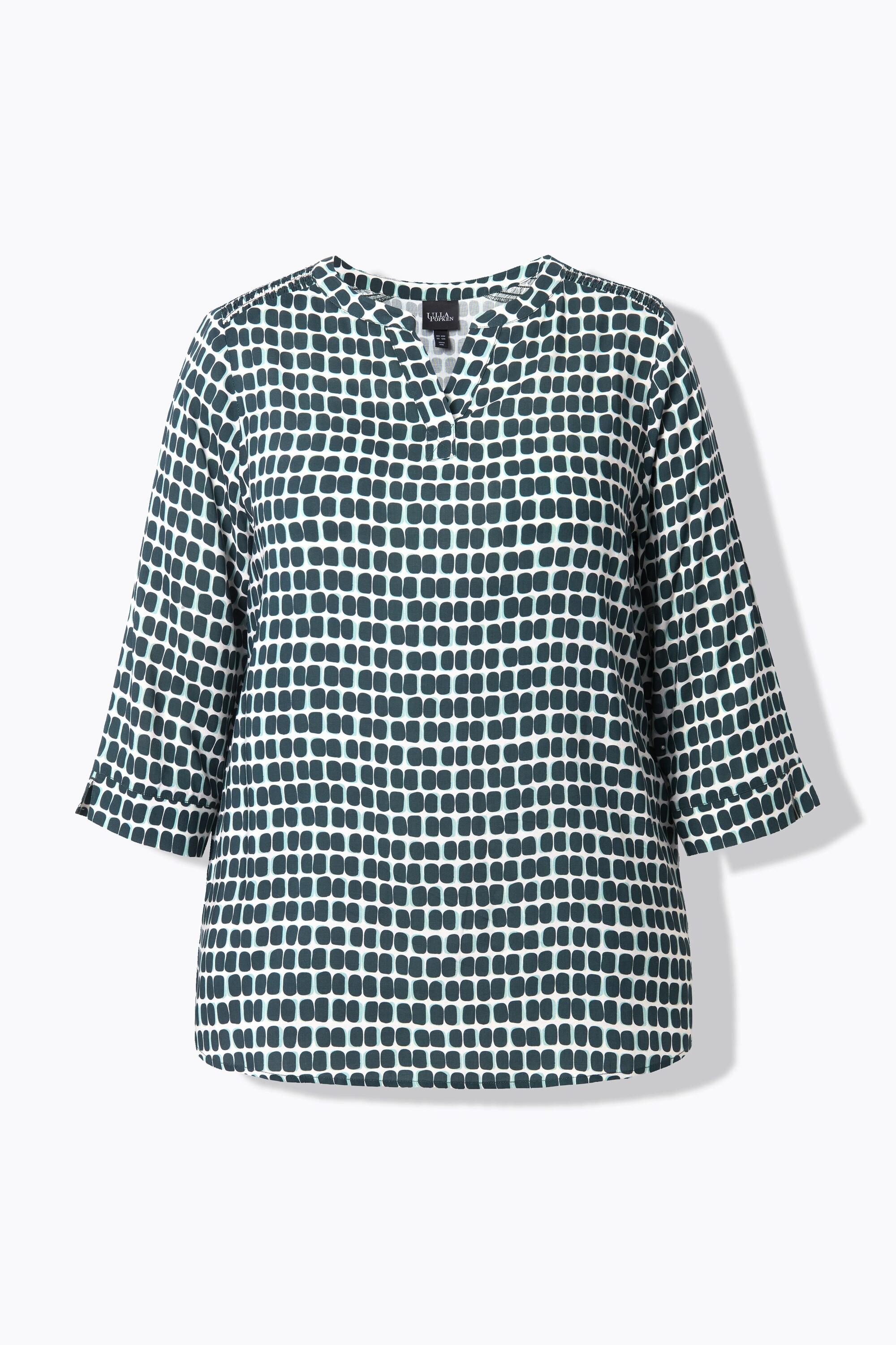 Ulla Popken Raso Spalle Punto Smock Scollo Tunica Maniche 3/4 Blusa  