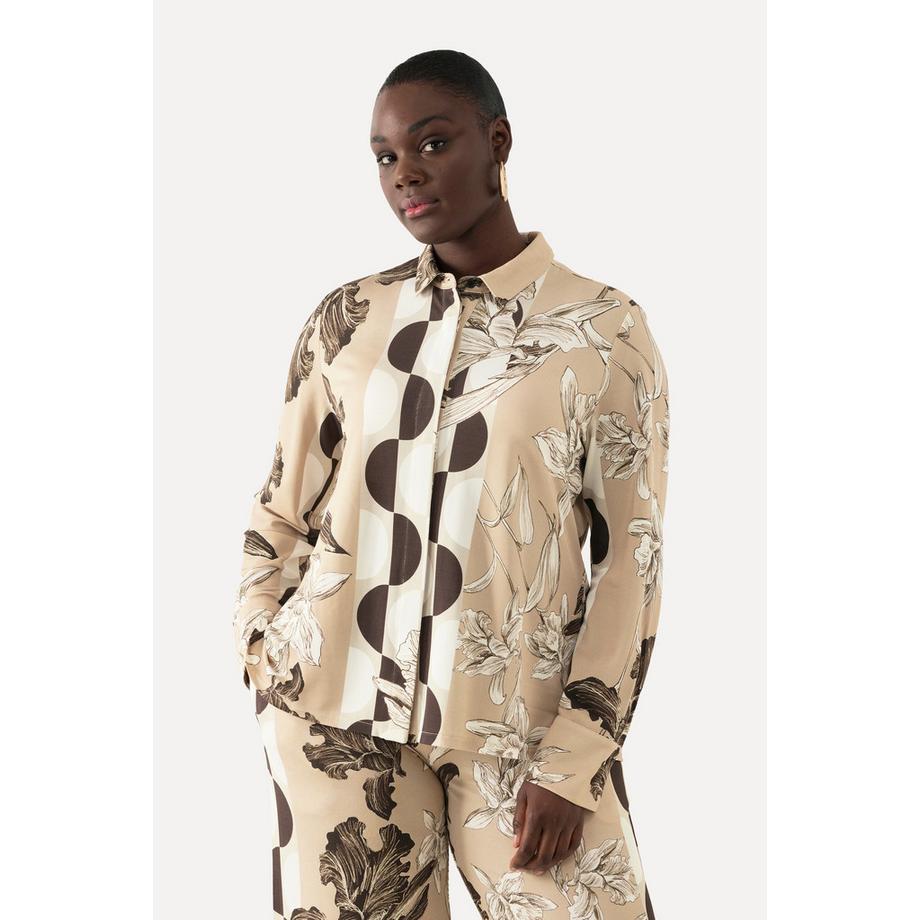 Ulla Popken Chemisier Slinky Melange Imprimes Col Chemise Manches Longues  