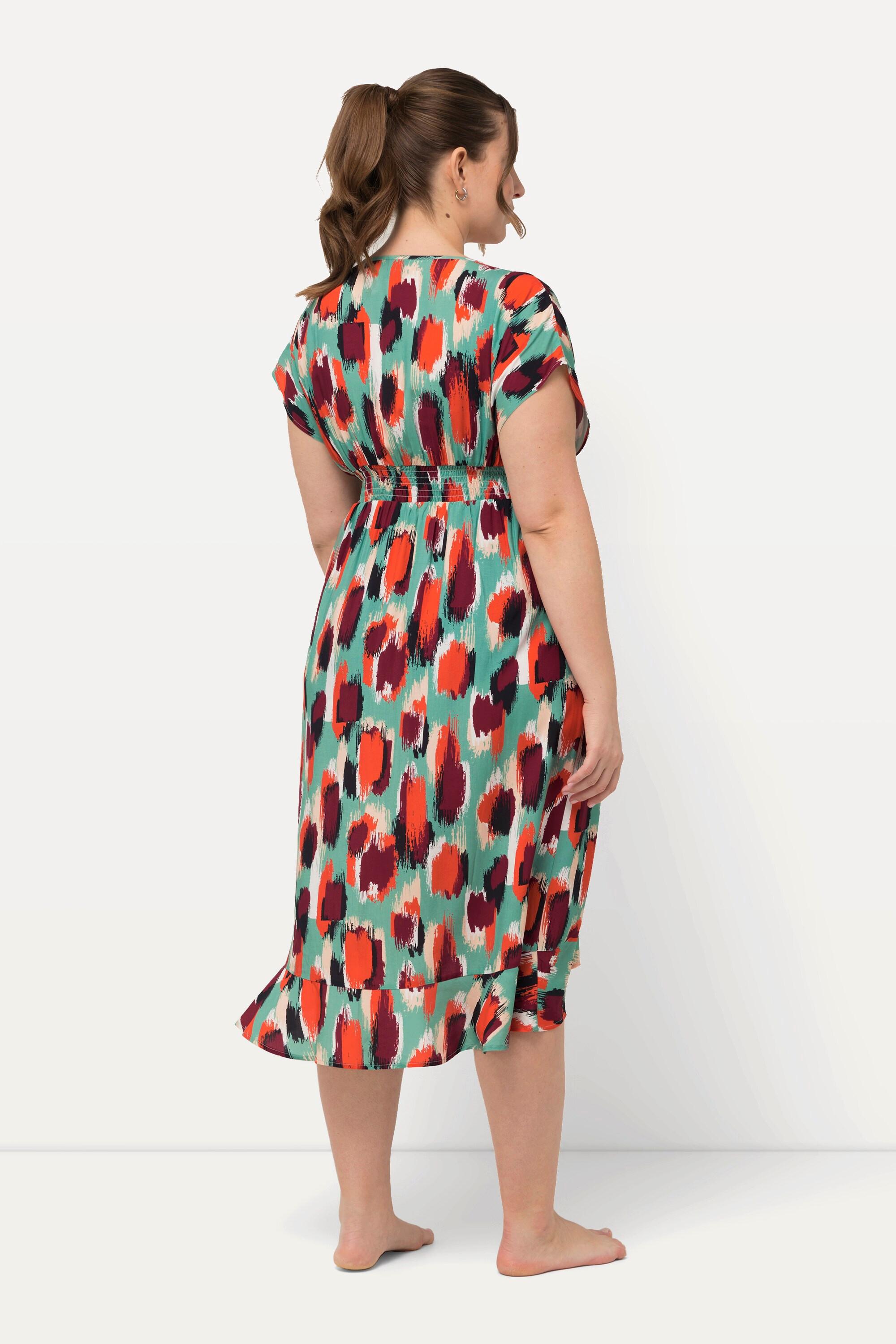 Ulla Popken Caffettano Fantasia Macchiette Laccetto Mezze Maniche  