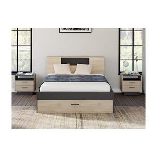 Vente-unique Bett mit Kopfteil, Stauraum & Schubladen + Nachttische - 140 x 190 cm - Holzfarben & Anthrazit - LEANDRE  