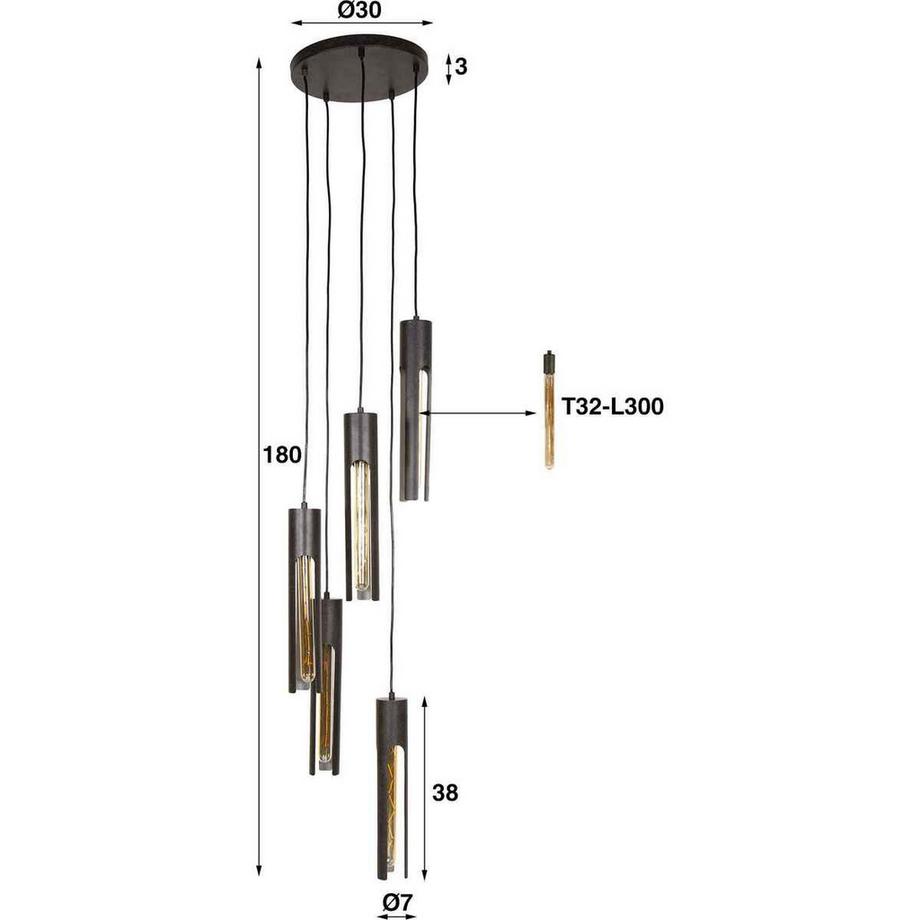 mutoni industrial Hängelampe Tube 5L gestuft  