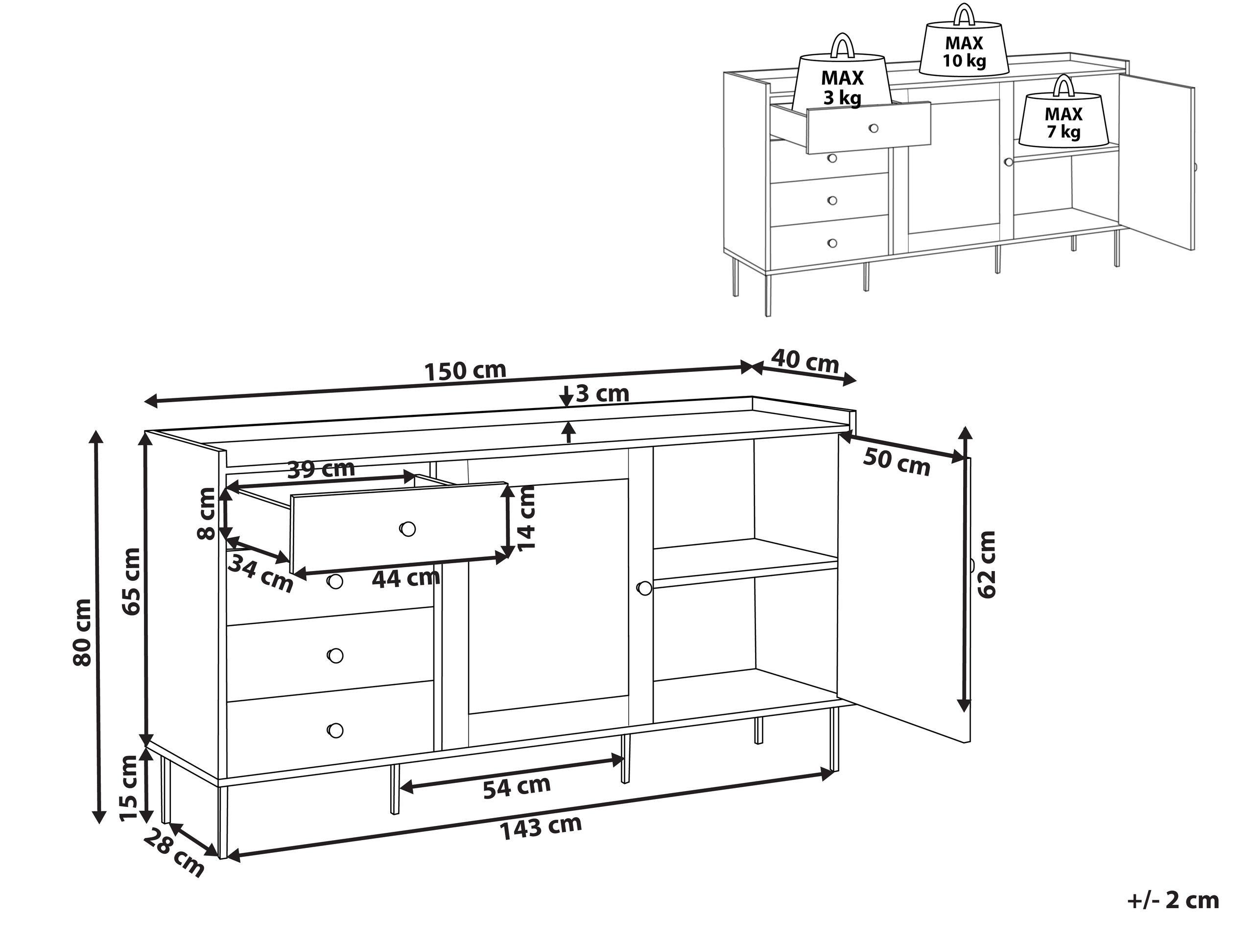 Beliani Commode 2 portes en Panneau de particules de bois Scandinave ALCOVE  