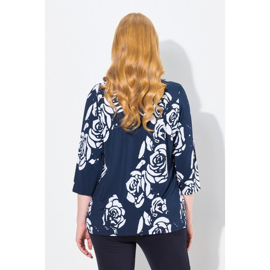 Ulla Popken Maglia Slinky Stampa Floreale Scollo a V Manica 3/4  