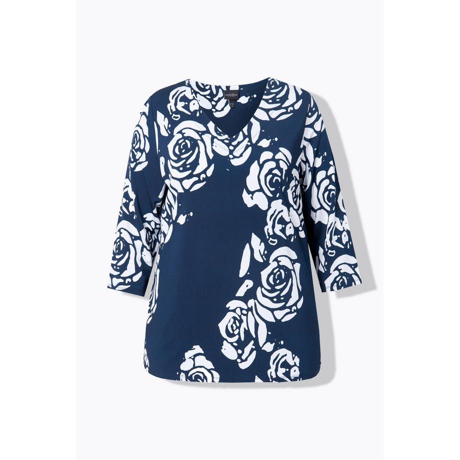 Ulla Popken Maglia Slinky Stampa Floreale Scollo a V Manica 3/4  