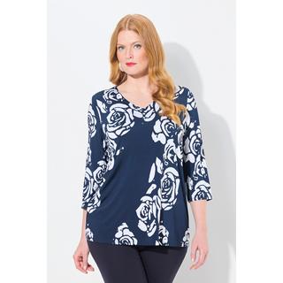 Ulla Popken  Slinkyshirt, floraler Druck, V-Ausschnitt, 3/4-Arm 