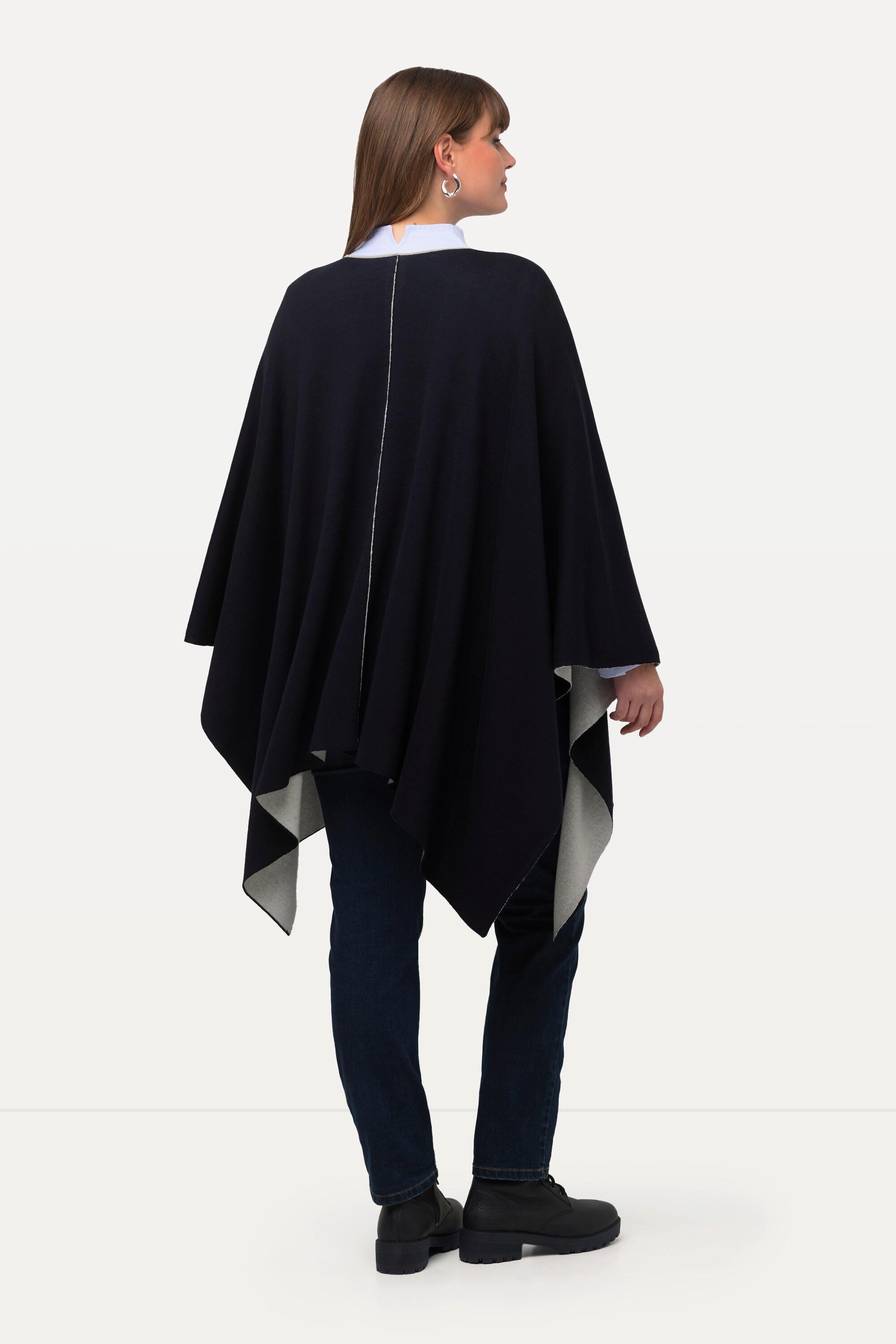 Ulla Popken  Poncho oversize en matière double face, coupe ouverte 