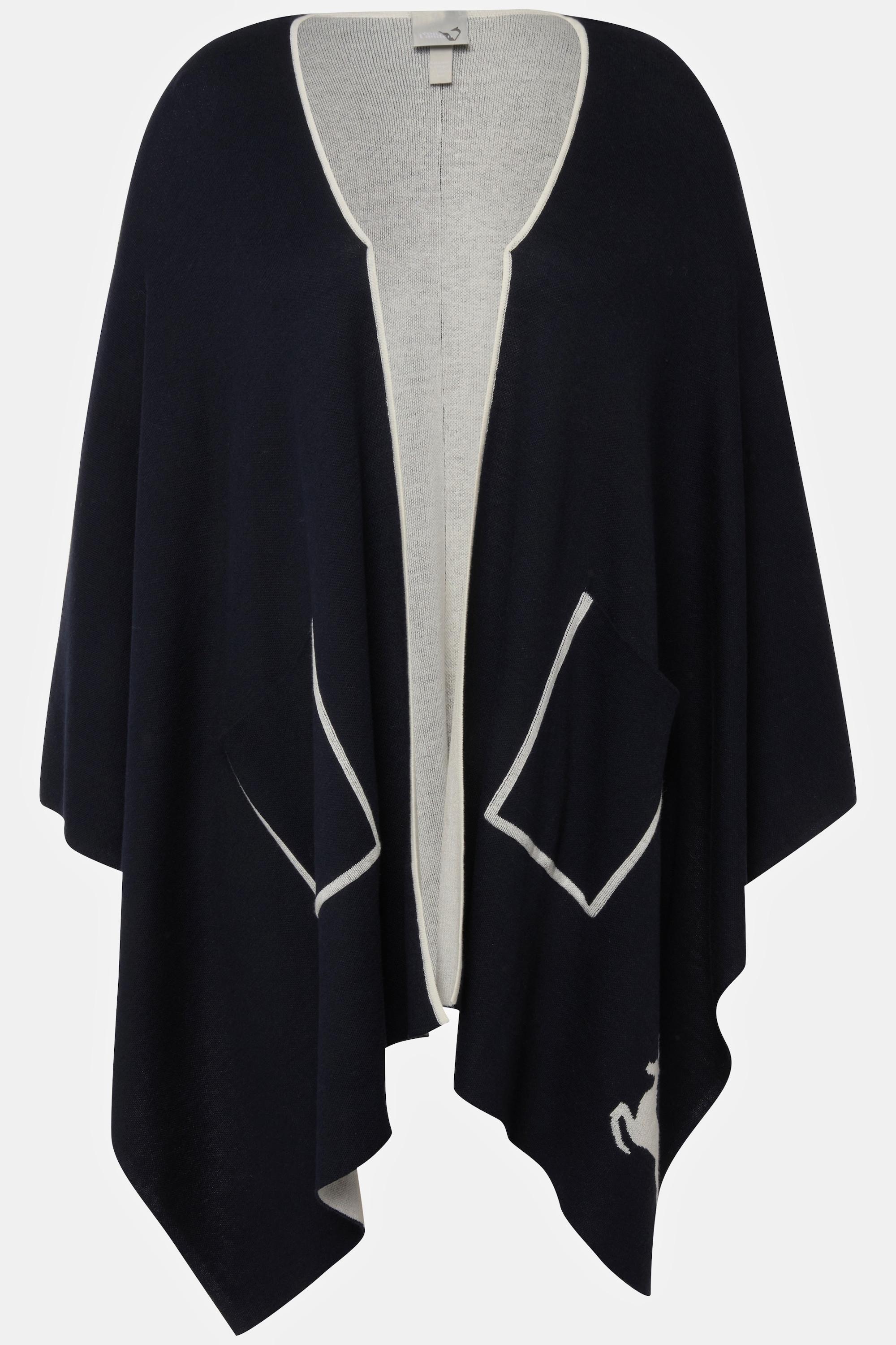 Ulla Popken  Poncho oversize en matière double face, coupe ouverte 