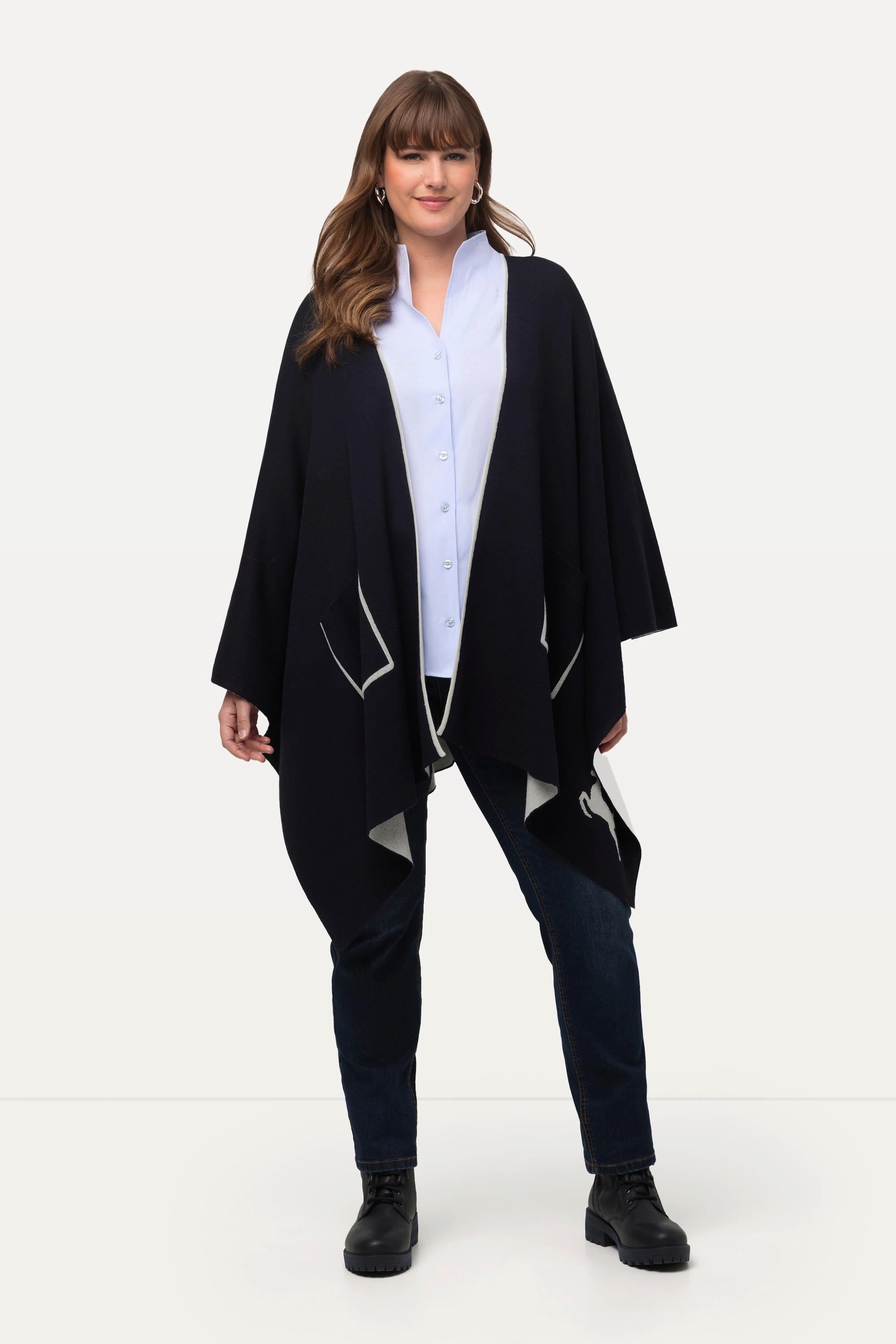 Ulla Popken  Poncho oversize en matière double face, coupe ouverte 