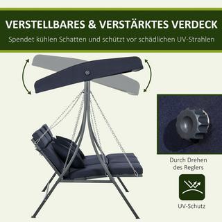 Northio Hollywoodschaukel 3-Sitzer, Schaukelbank Mit Verstellbarem Sonnendach, Gartenschaukel Mit Kissen, Bis 270 Kg Belastbar, Metall, Texteline, Dunkelblau, 198 X 118 X 168 Cm  